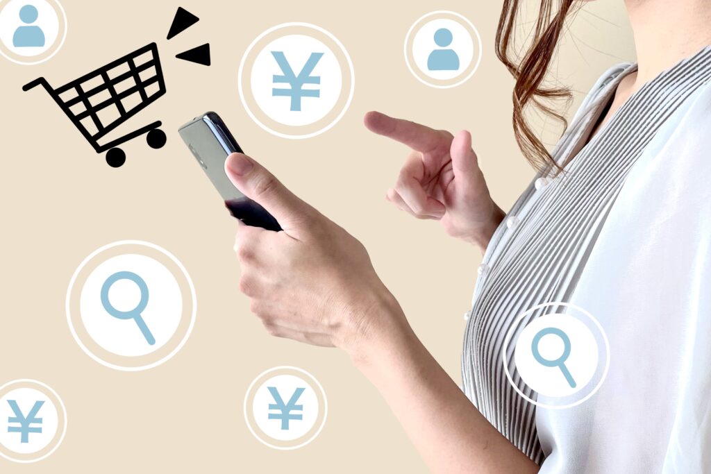 スマホで買い物をする女性